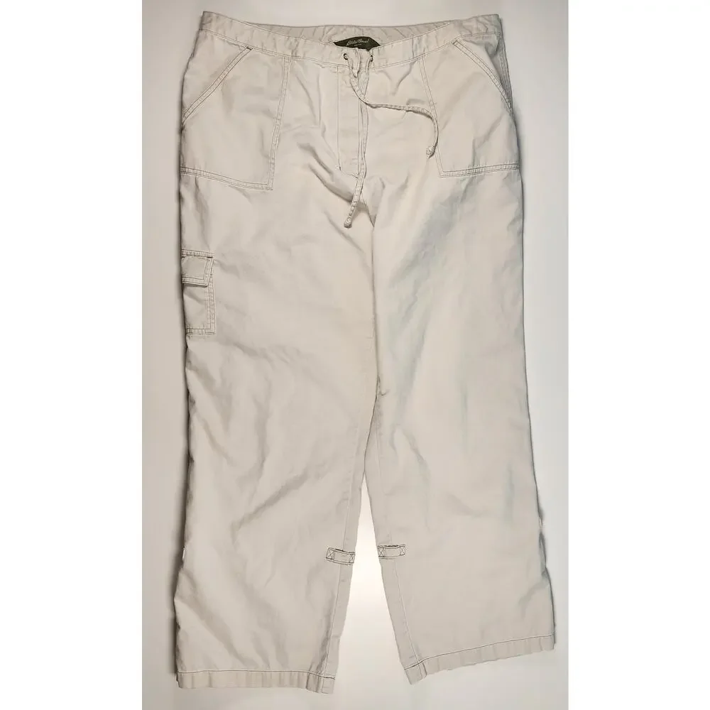 Eddie Bauer Women's Beige Cargo Capri Pants Size 18 Cotton Casual